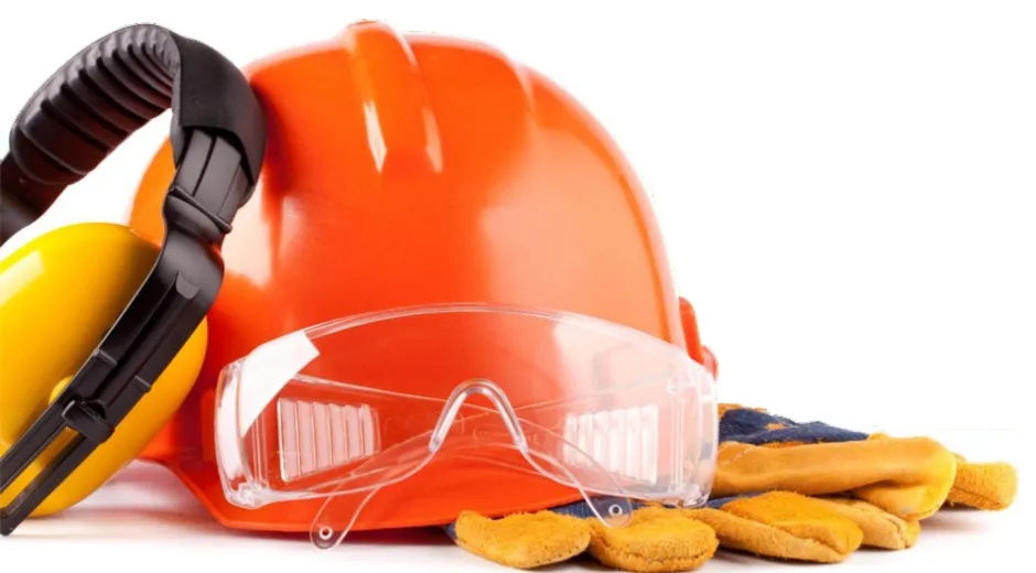 Casco de seguridad, antiparras, guantes y protectores auditivos